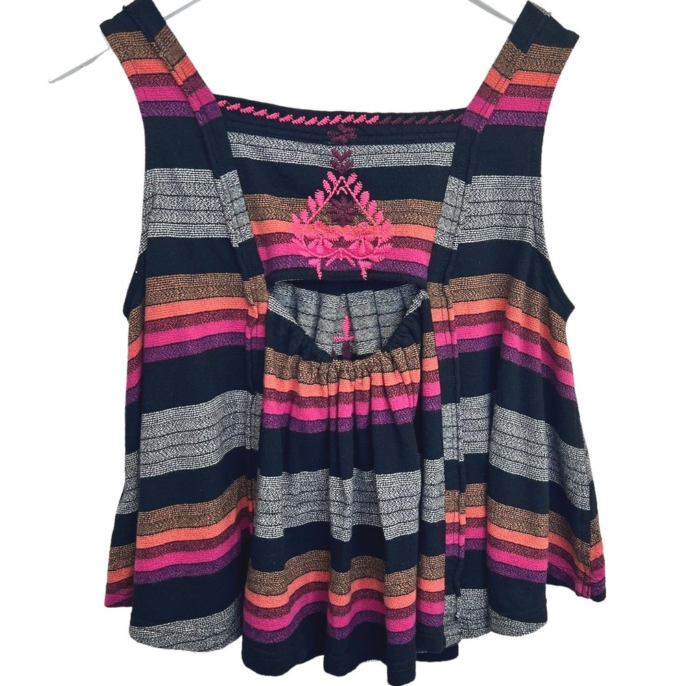 Free People Embroidered Tank Top Open Back Striped Festival Boho Womens S - Picture 5 of 8